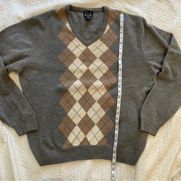 Joseph A. Bank Lambswool Blend V-Neck Argyle Gray Men’s Sweater XL Warm Cozy - Picture 5 of 6